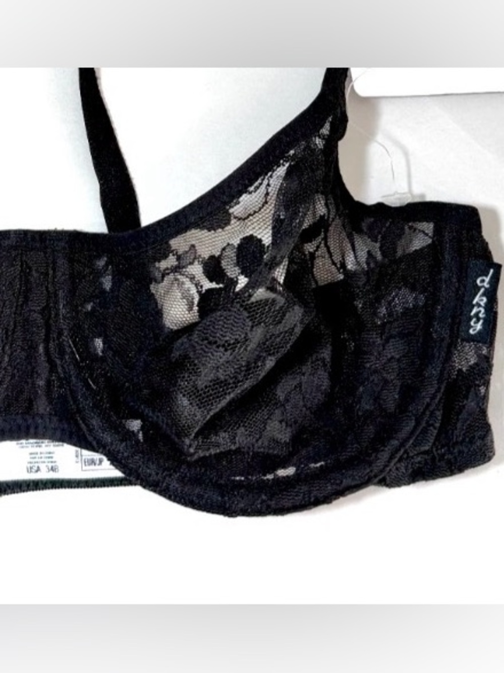 Womens Black Bra size 34b Lace Sheer Underwire DKNY Sexy Lingerie Intimates NWT